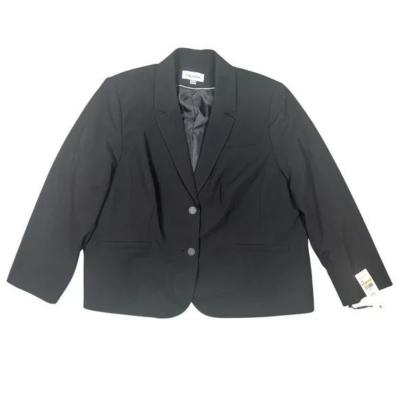 Calvin Klein Womens Black Button Professional Suit Blazer Jacket Plus 24W NWT - Picture 1 of 12